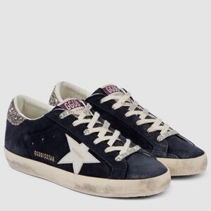 Golden Goose Superstar Sneaker Navy Suede/White/Silver Glitter sz 36 New in Box